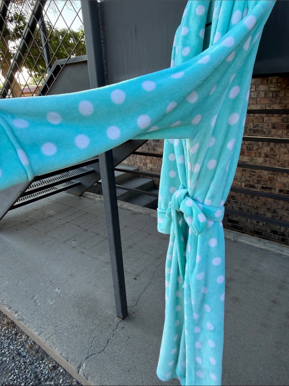 Secret Treasures Aqua Plush Robe with White Polka Dots - Picture 6 of 8